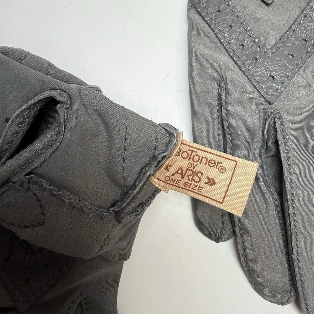 Isotoner By Aris Nylon Leather Trim Gray Gloves One Size